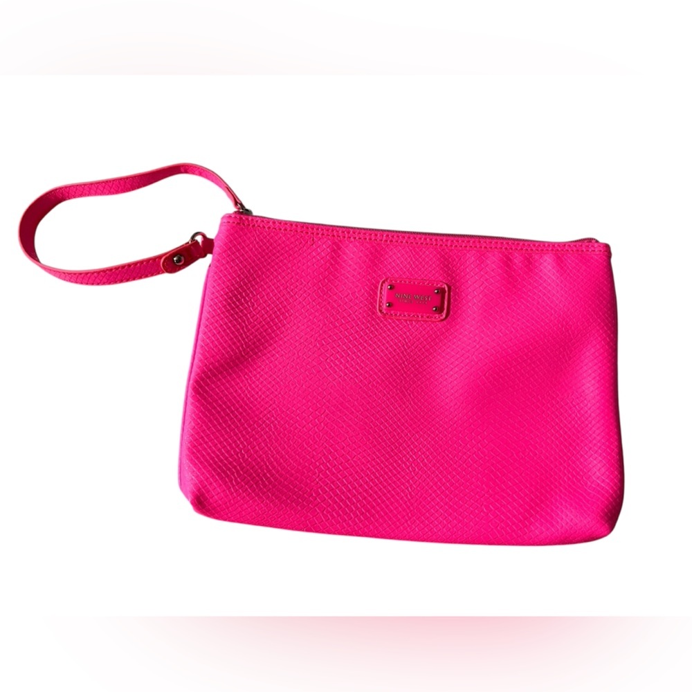 Nine West Hot Pink Slim Textured Faux Leather Pouch, ~11.75”x8.5”